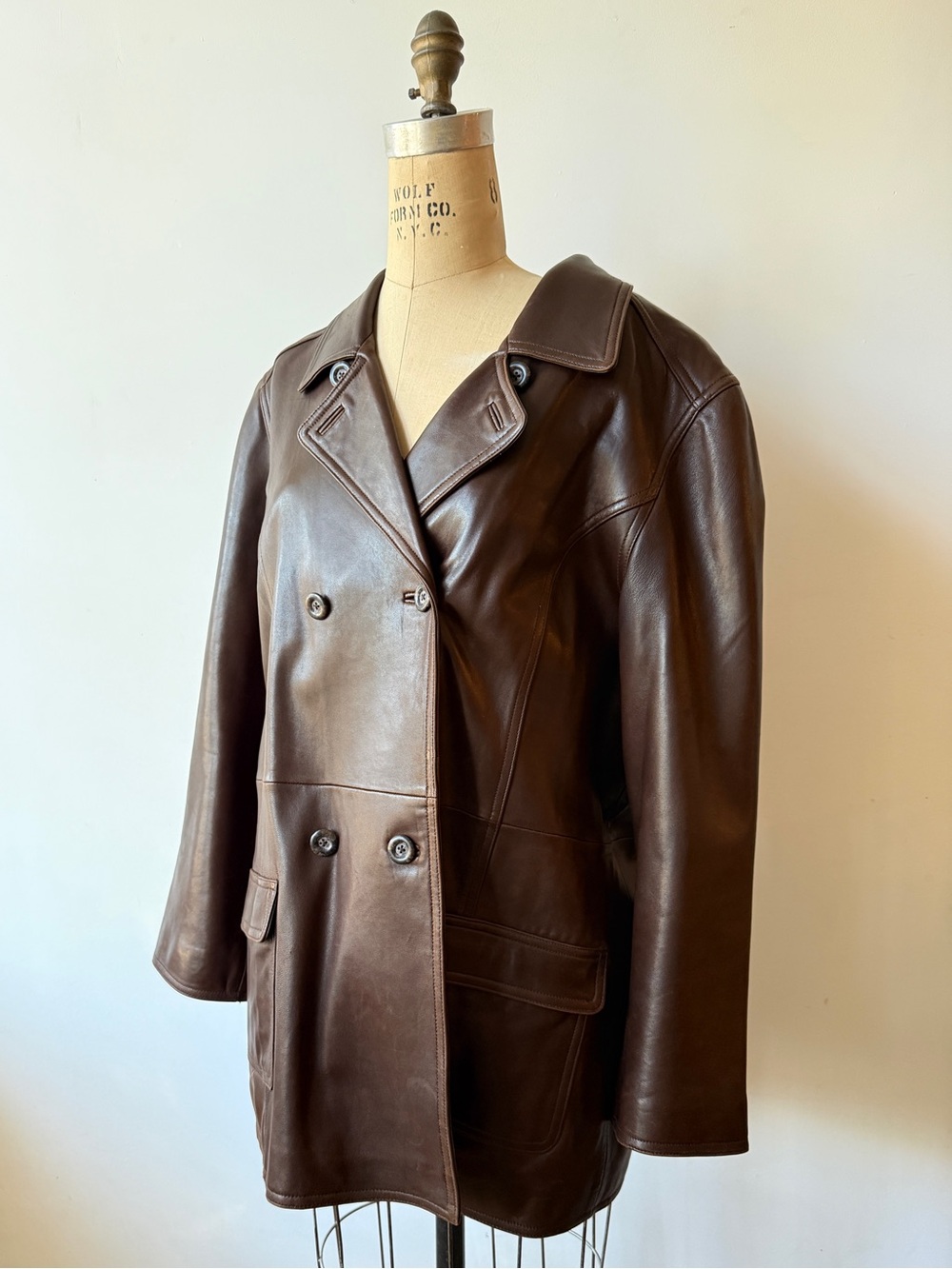Vintage J. Jill Brown Buttery Leather Double-Breasted Coat